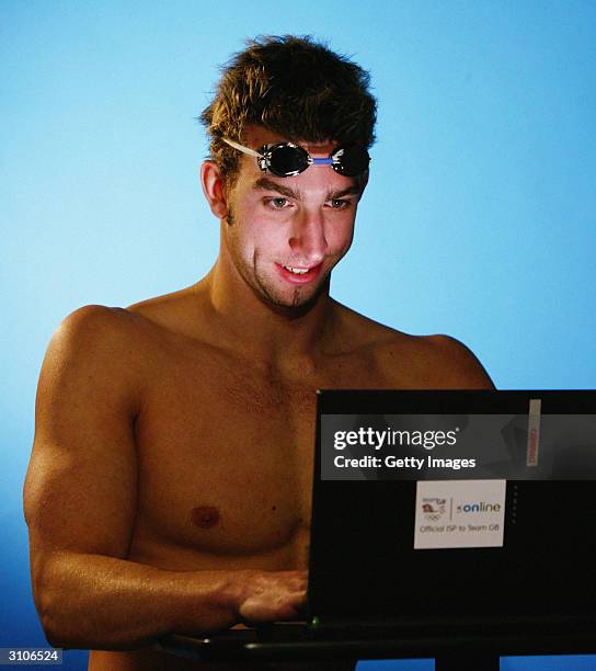 Online ambassador and World Champion Swimmer James Gibson at the headquarters of UK Online. UK Online is the official ISP to Team GB on March 10,...
