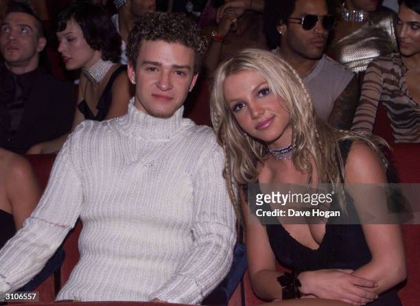 American pop stars Justin Timberlake and Britney Spears attend the MTV Music Video Awards held at Radio City Music Hall on September 7, 2000 in New...