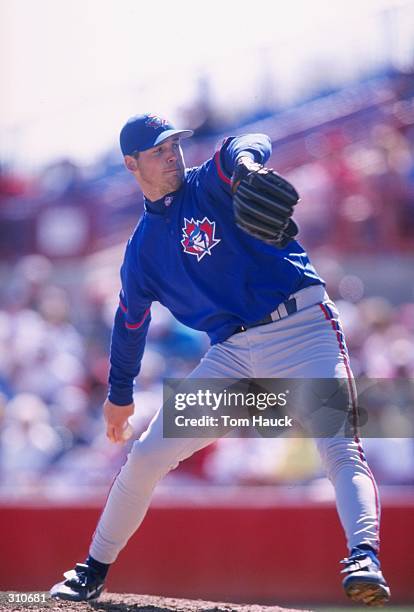 Pitcher Chris Carpenter of the Toronto Blue Jays in action during a spring training game against the Cincinnati Reds at the Ed Smith Field in...