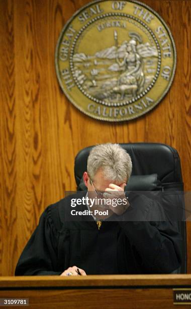 Superior Court Judge Brant K. Bramer speaks at a hearing for accused killer Marcus Wesson March 18, 2004 in in Fresno, California. Wesson's...