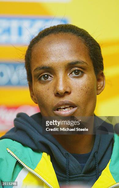 Deratu Tulu of Ethiopia speaks to the media during a press Conference prior to the IAAF World Cross Country Championships, March 19, 2004 in...