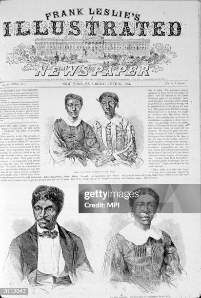 The front page of 'Frank Leslie's Illustrated Newspaper' covering the Dred Scott case where the US Supreme Court ruled that an enslaved person...