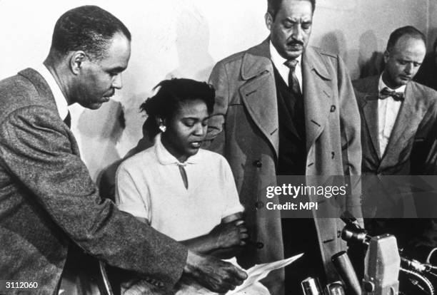 American civil rights activist, Autherine Lucy at a press conference at the national office of the National Association for the Advancement of...