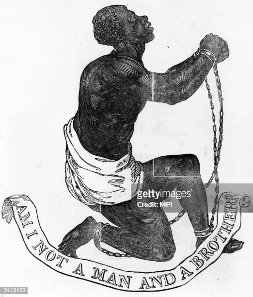 An engraving commissioned as the seal for the Society for Effecting the Abolition of the Slave Trade, circa 1787. The seal, which depicts a slave in...