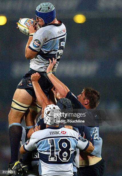 Daniel Vickerman wins the line-out for the Waratahs during the Super 12 match between the Bulls and the Waratahs played at Loftus Stadium March 19,...