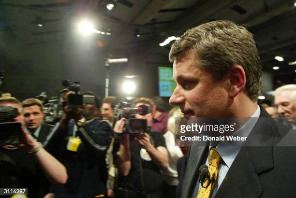 Stephen Harper makes his way through the media after being declared the new leader of the Conservative Party of Canada at the Metro Toronto...