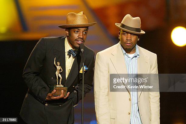 Outkast, with Andre 3000 and Big Boi, appear at the "18th Annual Soul Train Music Awards" at the Scottish Rite Auditorium on March 20, 2004 in Los...