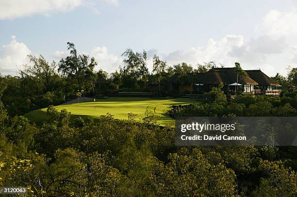 The par 4 18th hole on the Bernhard Langer designed 'One&Only Le Touessrok Golf Course' on the Ile Aux Cerfs Island at the One and Only Le Touessrok...