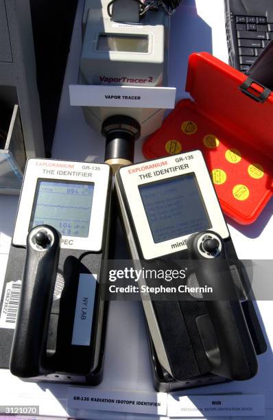 Vapor tracer and two radiation isotope identifiers await use by the U.S. Customs and Border Protection service March 22, 2004 in Jersey City, New...