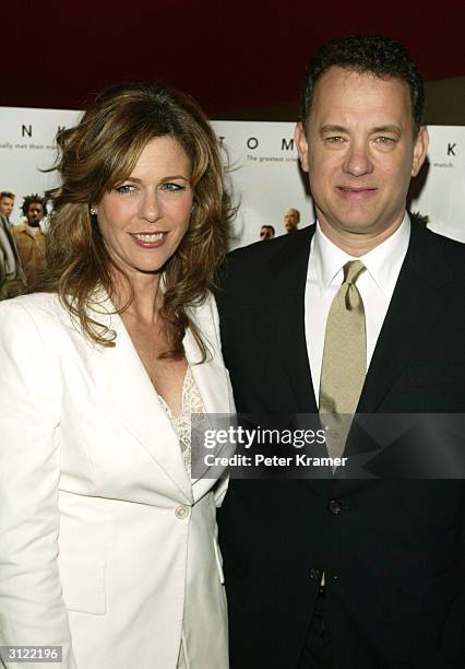 Actor Tom Hanks and wife Rita Wilson attend a private screening of "The Ladykillers" on March 22, 2004 at the Landmark Sunshine Cinema, in New York...