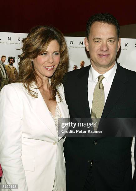 Actor Tom Hanks and wife Rita Wilson attend a private screening of "The Ladykillers" on March 22, 2004 at the Landmark Sunshine Cinema, in New York...