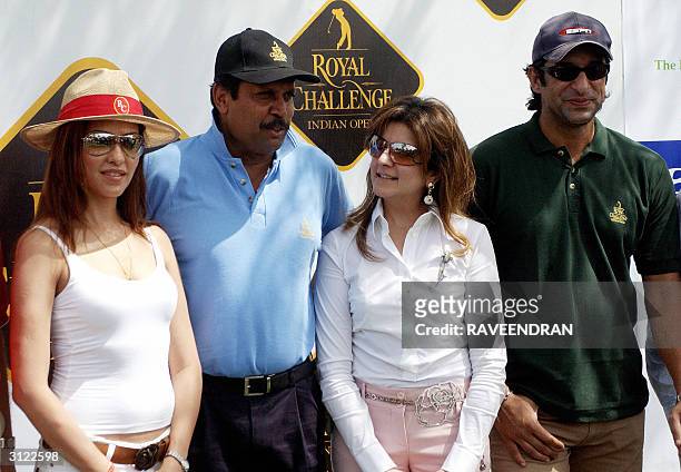 Former Pakistan Cricket captain Wasim Akram , Manager of the Shaw Wallace group, Komal Wazir, former Indian cricket captain Kapil Dev and Indian...
