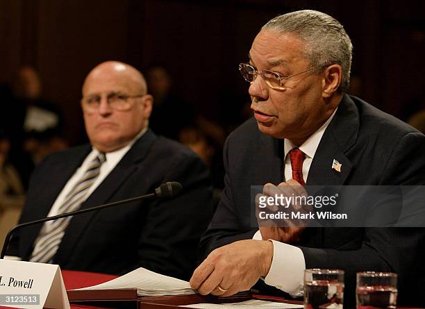 Secretary of State Colin Powell and US Deputy Secretary of State Richard Armitage testify before the bipartisan September 11 commission, formally...