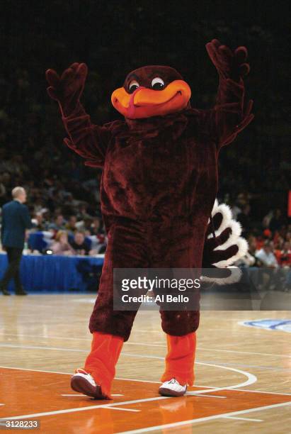 Hokie Bird, the Virginia Tech mascot entertains the crowd during the Big East Championship Tournament game against the Pittsburgh Panthers on March...