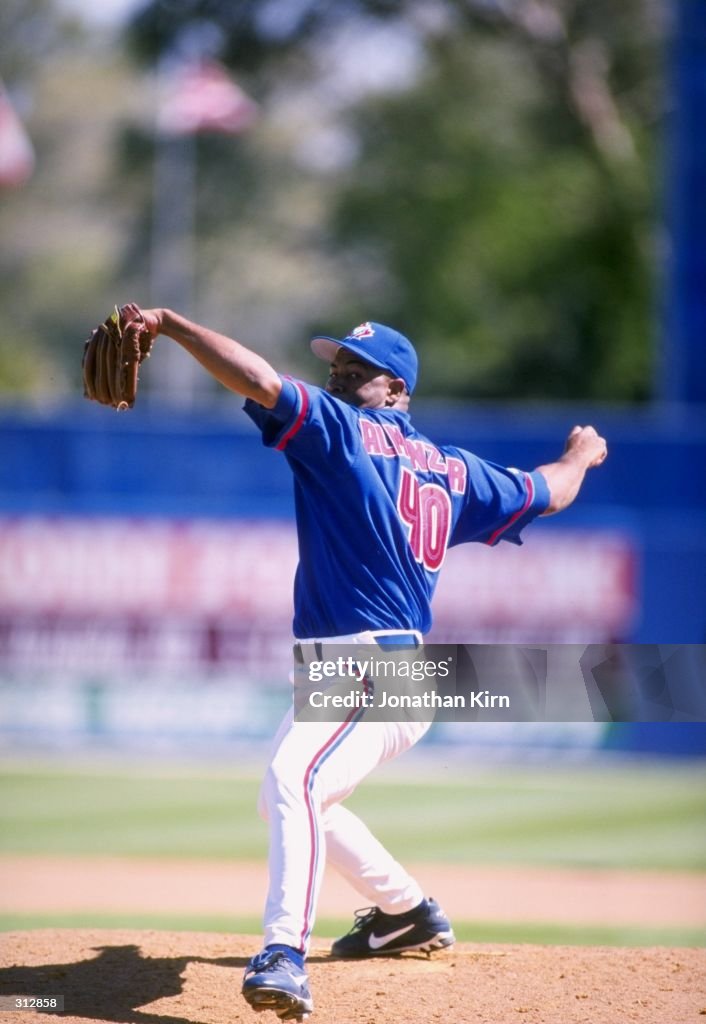 Pitcher Carlos Almanzar of the Toronto Blue Jays in action during a