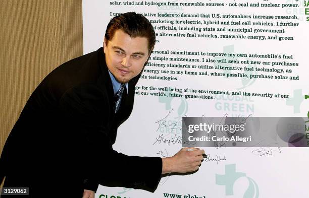 Actor Leonardo DiCaprio arrives for the Millennium Awards put on by Global Green USA on March 24, 2004 in Los Angeles, California.
