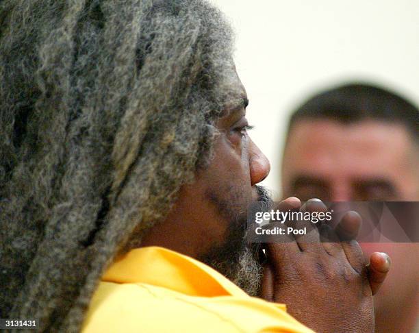 Marcus Wesson listens to Judge Brant Bramer during his arraignment hearing held for the slayings of nine of his family members in Fresno County...