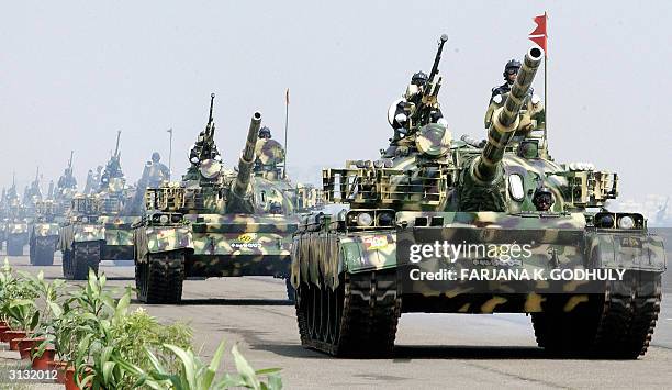 Bangladesh's Army T-69 tanks parade during the celebrations of the country's 34th Independence Day in Dhaka, 26 March 2004. Bangladesh became...