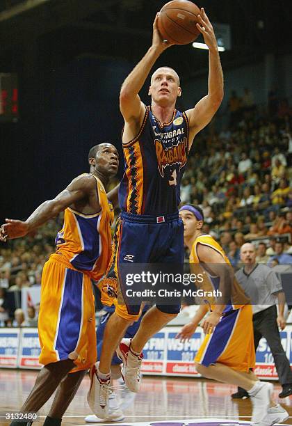 John Rillie of the Razorbacks in action during Game two of the NBL Finals series between the Sydney Kings and the West Sydney Razorbacks played at...