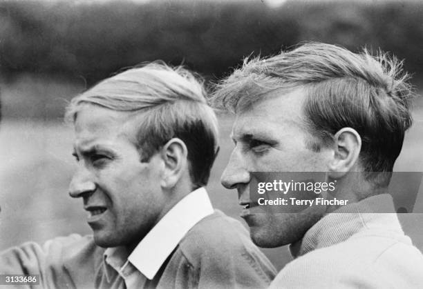 British footballing brothers Bobby and Jack Charlton relaxing on the day before the World Cup final.