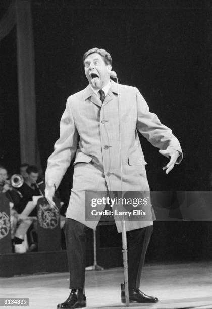 American comic Jerry Lewis on stage at the Royal Variety Show.