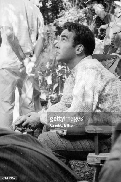 American actor Montgomery Clift on location in Indiana for the filming of the American drama Raintree County, 1956.