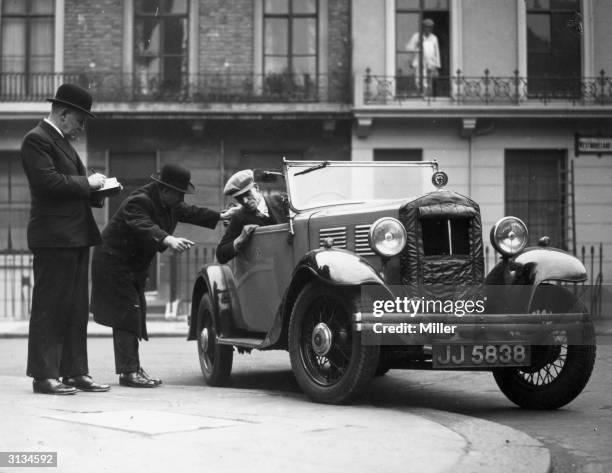 An Alfa Romeo being driven by a novice driver. Watching him is an RAC examiner on the left and centre a prospective driving instructor. The RAC have...