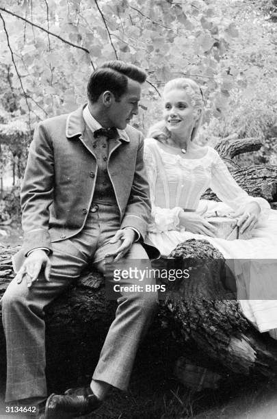 American actor Montgomery Clift on location in Indiana with Eva Marie Saint for the filming of the American drama Raintree County, 1956.