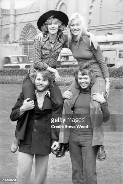 Swedish pop stars , Benny Andersson, Anni-Frid Lyngstad, Agnetha Faltskog and Bjorn Ulvaeus of ABBA at Brighton.