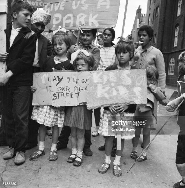 Children from Bethnal Green during a demonstration demanding a playground.