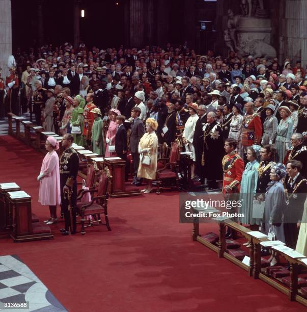 Queen Elizabeth II of Great Britain and Prince Philip with other members of the royal family in St Paul's Cathedral during celebrations for the...