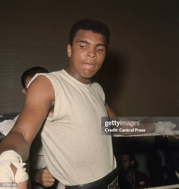 American boxer Cassius Clay, later Muhammad Ali, in the ring.