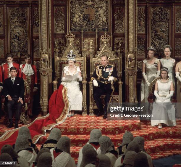 Queen Elizabeth II of Great Britain, the Duke of Edinburgh and Prince Charles at the state opening of Parliament.