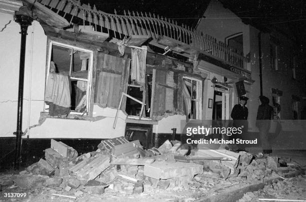 The aftermath of an IRA bomb at the Horse and Groom pub in Guildford, Surrey.