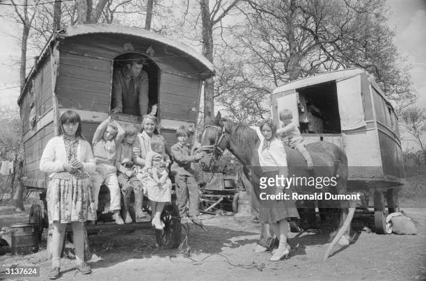 Gypsy Mr Jim Vincent with his family and horse preparing to leave their site after receiving notice by the local parish authorities.