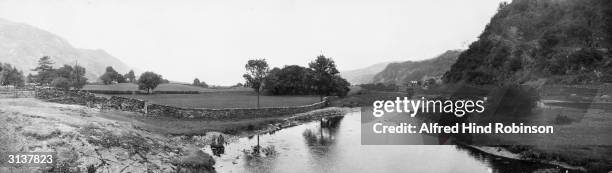 View from Grange Bridge in Borrowdale looking towards Derwentwater in Cumbria, the Lake District.