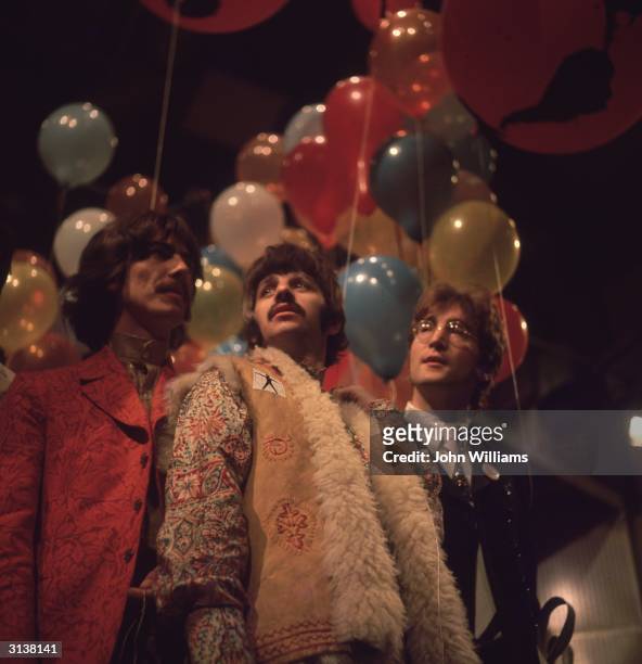 George Harrison , Ringo Starr and John Lennon of the Beatles, at the EMI studios in Abbey Road, as they prepare for 'Our World', a world-wide live...