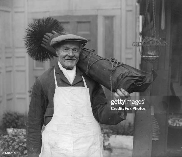 Johnson, a Southampton chimney sweep, with his brushes over his shoulder and a white apron.