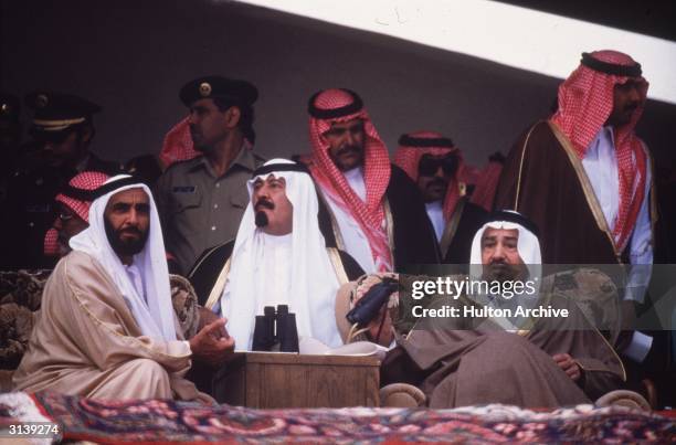 From left to right, Sheikh Zayed bin Sultan Al-Nahyan, President of the UAE , Prince Abdullah Ibn Abdul Aziz, the Crown Prince of Saudi Arabia and...