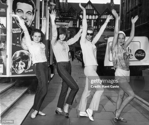 British actress Millicent Martin, singer Cilla Black, Susan Hampshire and Sylvia Syms rehearsing their chorus girl act for the charity 'Night of 100...