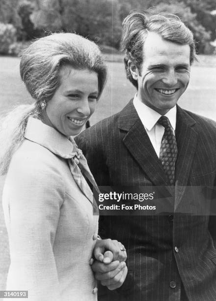 Princess Anne only daughter and second child of Queen Elizabeth II and Prince Philip with her fiancee Lt Mark Phillips who rode for Britain in the...