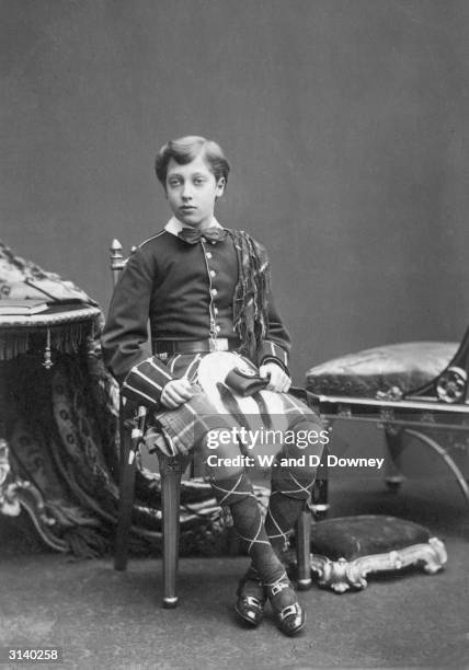 Albert Victor, Duke of Clarence, eldest son of King Edward VII, wearing a kilt and sporran.
