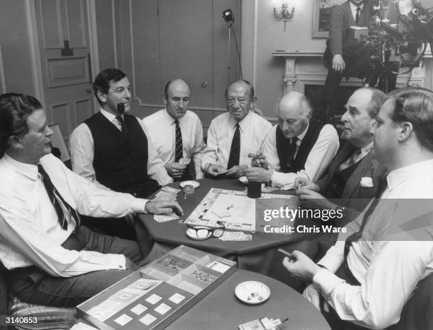 Party of celebrities and business tycoons gather together at Brown's Hotel in London for a game of Monopoly, to be televised on BBC2's 'Money...