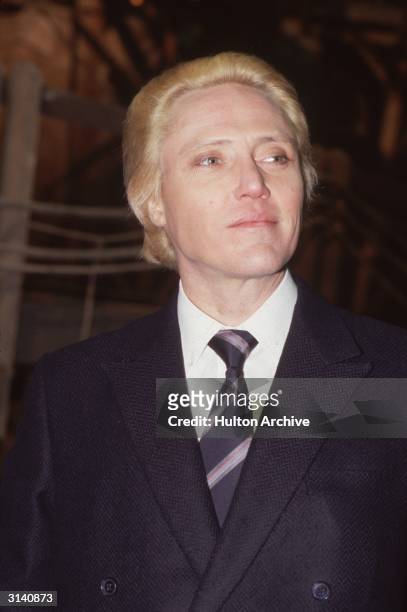 American actor Christopher Walken at Pinewood Studios during the filming of the James Bond film 'A View to a Kill' in which he played the...
