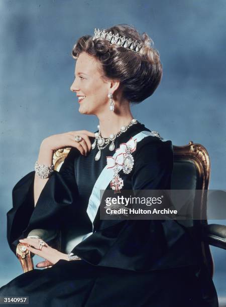 The first official photograph of Queen Margrethe II of Denmark, daughter of King Frederik IX, after her accession to the throne.