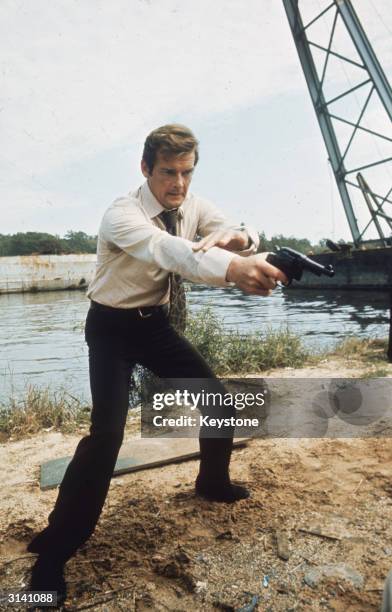 British actor Roger Moore filming the new James Bond adventure 'Live and Let Die'.