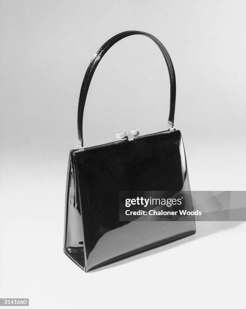 Shiny patent leather handbag from Harrods.