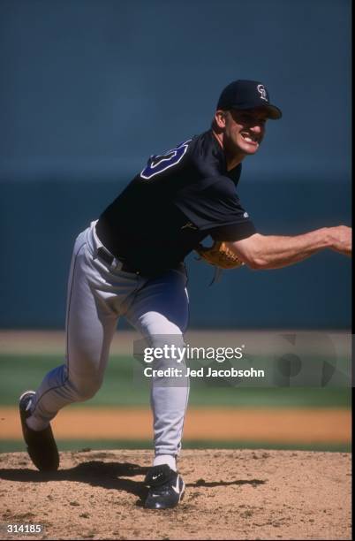 Pitcher Kevin Ritz of the Colorado Rockies in action during a spring training game against the Chicago White Sox at the Tucson Electric Park in...