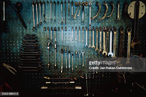 tools on wall - workshop tools stock pictures, royalty-free photos & images