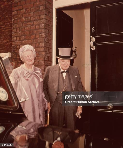 Former British prime minister Sir Winston Churchill and his wife, Baroness Spencer-Churchill of Chartwell, leaving their home in London's Hyde Park.